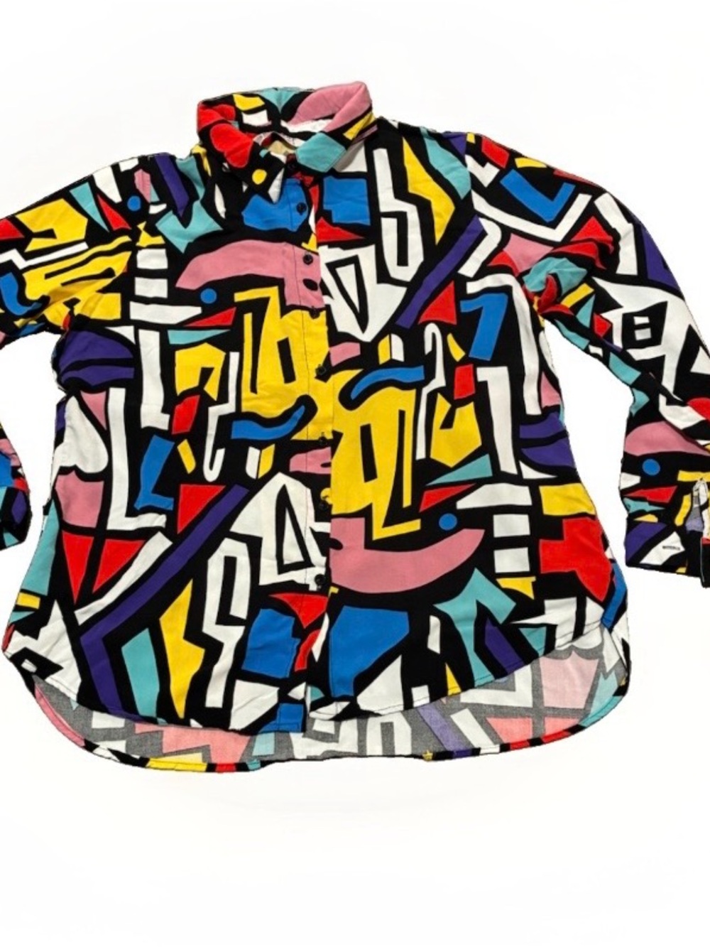 Bold Geometric Print Button-Up Blouse - Multi